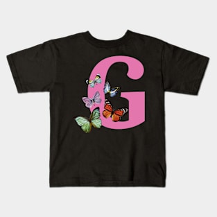 Letter pink G with colorful butterflies Kids T-Shirt